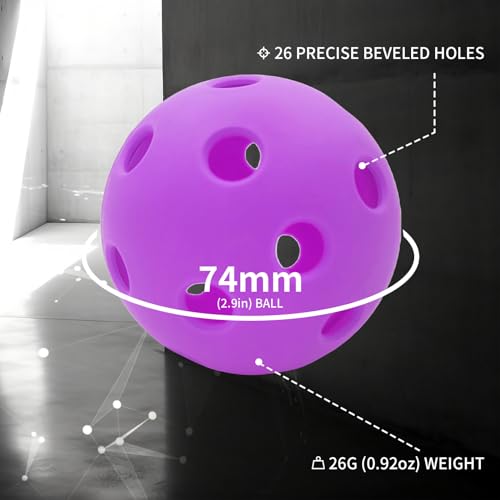 Indoor Pickleball Balls,26 Holes Indoor Pickleballs USAPA Approved,4-Pack High Bounce Pickle Balls, Pickleball Gifts for Men or Women Pickleball Enthusiasts, Purple