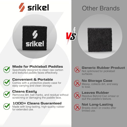 Pickleball – Paddle Cleaner Eraser with Carrying Storage Case, Premium Carbon Fiber Pickle Ball Racket Cleaner, Fast & Easy Rubber Eraser Removes Ball Residue, Dirt & Scratches - color: Black