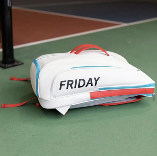 Friday Pickleball Equipment Backpack, Two Padded Paddle Compartments, Six Zippered Pockets, Durable Nylon Material, Separate Shoe Compartment, Ergonomic Handles and Shoulder Straps