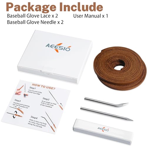Softball Baseball Glove Lace, Mitt Lace Repair Kit Includes 2 Leather Laces and Lacing Needle for Catcher's Glove - color: Tan