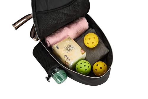 White PU One Shoulder Crossbody Tennis Backpack Girls Tennis Bag Tennis Racket Sling Bag for Women, with Water Bottle Holder - color: Black