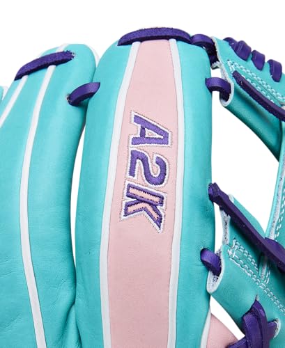 Wilson Winter 2025 A2K® Baseball Gloves - color: Teal/Pink/Purple, size: Infield - 11.5"
