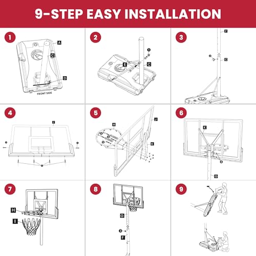 Feelwin Basketball Hoop, Portable Adjustable Height Basketball Goal with Wheels in Driveway, Backyard & Outdoor for Kids Youth and Adults - size: 45in Backboard