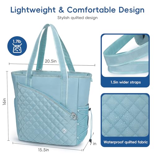 Pickleball Tote Bag for Women with Fence Hook, Quilted Pickleball Bag Holds 3-4 Paddles with Shoe Compartment & Wet Pocket - color: Green