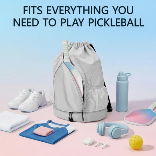 Pickleball Backpack for Women, Fit 2 to 4 Paddles, Pickleball Backpack with Shoe Compartment, Pickle Bag as Gifts for Beginner, Large Capacity Pickle Ball Bag with Paddle Cover Pocket - color: Grey