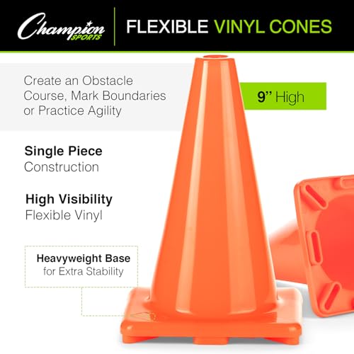 Champion Sports 9" High Visibility Flexible Vinyl Cone, Orange