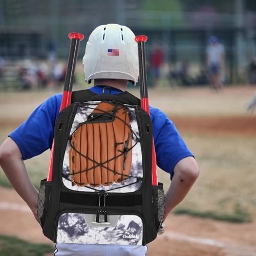 Goloni | Baseball Backpack,Baseball Bag for Adult,Softball Bat Bag with Shoes Compartment,Large Main Compartment for Helmet & accessories, Fence Hook - color: Grey white tie dye