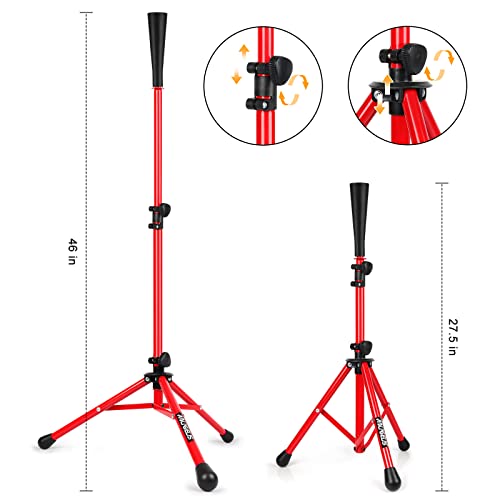 Baseball Tee Batting Tee Softball Tee Portable Travel Hitting Tee,Easy Adjustable Height,Stable Tripod Stand - color: Red