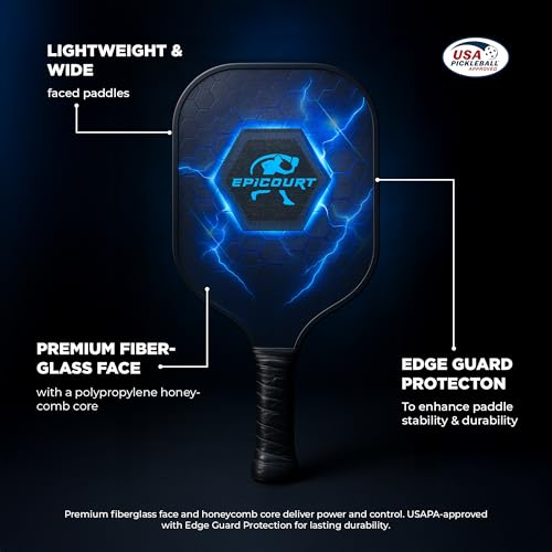 Pickleball Paddle Set - USAPA Approved Fiberglass Paddles | Lightweight Honeycomb Core | Includes 4 Balls, Carry Bag, and Cooling Towels | Ideal for All Players by EPICOURT - size: 4 Pack, style: Sport