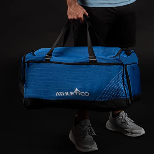 Athletico Sideline Soccer Duffle - Soccer Bag for Basketball, Volleyball & Football | Duffel Includes Separate Cleats Compartment For Men & Women (Blue)