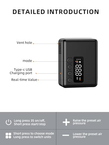 Mini Bike Pump, 30s Fast Inflate Bike Pump with Gauge, 150PSI Portable Bicycle Tire Pump with Auto Stop for Road Bikes, Mountain Bike, E-Bike, Motorcycles, Balls