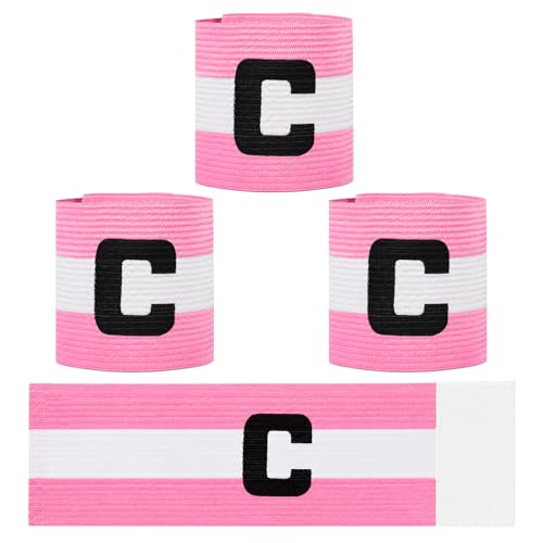 3 Pcs Pink Soccer Captain Armband, Adjustable Arm Bands for Soccer Captain, Nylon Team Sport Armband for Football Basketball, Elastic Protective Arm Badge Leader Armbands for Outdoor Team Sports