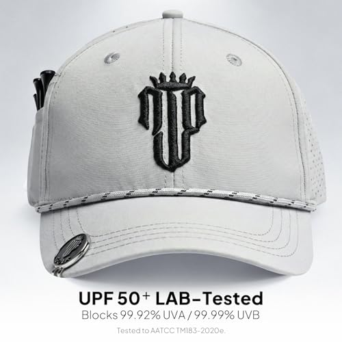 NJF Golf Hat Men - Breathable Mens Golf Hats, Adjustable Rope Hook and Loop Style Cap, Convenient Cap with Tee Holder - color: Light Gray