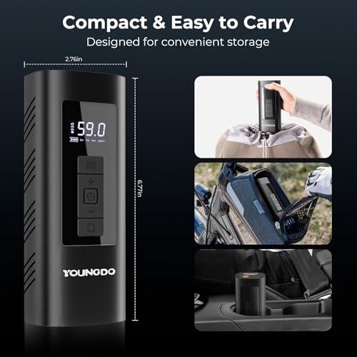 YOUNGDO Tire Inflator Portable Air Compressor, 150 PSI Air Pump with Pressure Gauge and LED Light for Car, Motorcycle, Bike and Balls