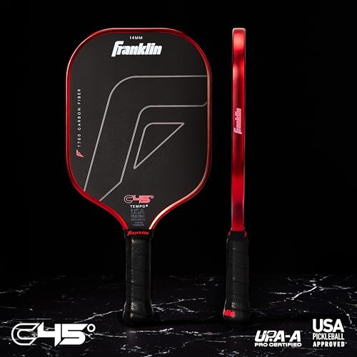 Franklin Sports PRO Pickleball Paddles – C45 Carbon Fiber Series - Official USAP + UPA Approved – Pro Player Design - color: Tempo |Electric Red, size: 14 mm