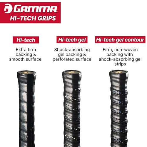 Gamma Hi-Tech Replacement Tennis Grip, High Traction Feel, Maximum Control, Durable Tennis Racquet Grip, Tacky Surface - style: Hi-Tech Gel