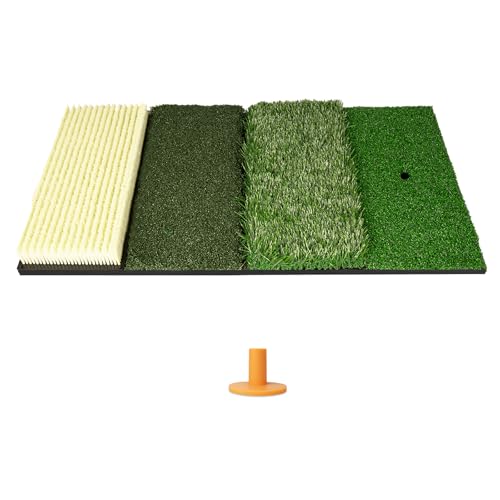 SPOYNAL 4-in-1 Golf Hitting Mat, Turf Golf Hitting Mat for Putting, Driving & Chipping, Indoor/Outdoor Portable Golf Practice Mat with Realistic Grass/Sand Surface and Tees