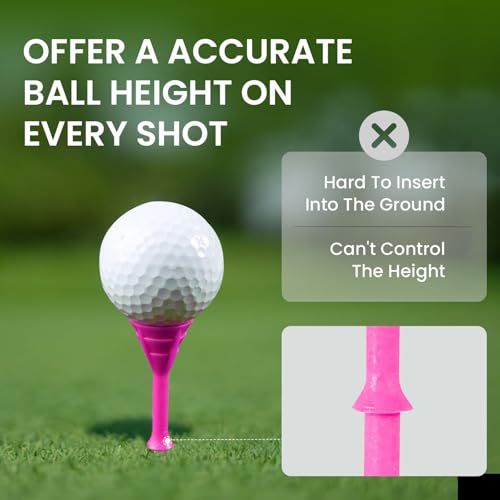 VEASAERS Golf Tees Plastic 3 1/4 inch Unbreakable 30 Pack with Pouch Bag, Durable Stable Available 83 mm Long Tee for Golfer Practice - color: Pink