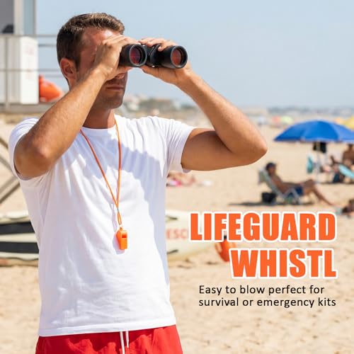 Flutesan 48 Pcs Whistles Bulk with Lanyard Sports Loud Crisp Sound Whistles for Coach Referees Training Emergency - color: Orange