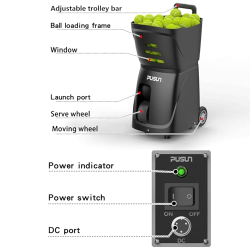 Tennis Ball Machine PT-Smart, 100+ Ball Capacity,Remote-Controlled/APP, Adjustable Speed & 12 Fixed Modes, Portable Training Equipment for Enthusiasts, Pros & Beginners - color: Blakc
