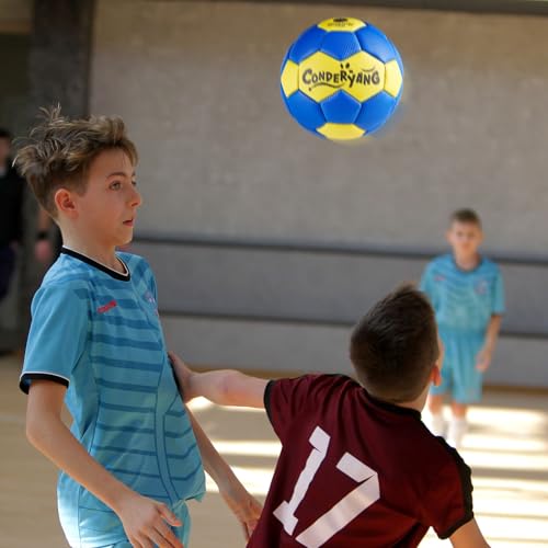 Handball Ball with Pump Needle PU Blue and Yellow Hand Ball Balls Single Handball Attractive and Durable Design for Youth League Game Training Practice - size: 6.7 Inch,Size 2