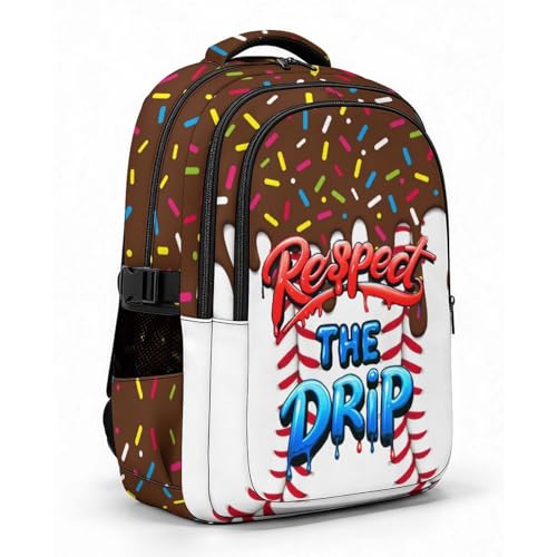 Kids Schoolbag for Boys Girls Baseball Drip Backpack, 17" Cool Sports Bookbag for Teenagers Elementary Middle College Students Picnic Teammates - color: Brown
