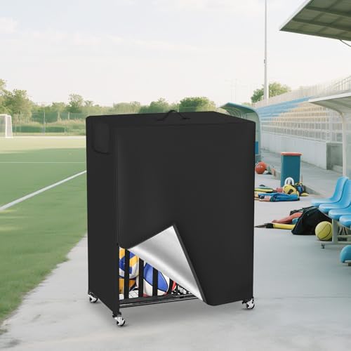 Basketball Rack Cover Garage Sports Equipment Organizer Cover for Ball Storage Rack Waterproof & Dustproof Sports Organizer Bag 38" L x 18" W x 45" H Black