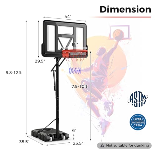 Goplus Portable Basketball Hoop Outdoor, 10FT Basketball Goal w/ 44'' Shatterproof Backboard, Easy Adjust Height, Fillable Base, Free Weight Bag for Teens Adults Driveway Backyard - style: 7.9-10FT, 6-Level