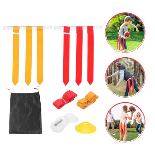 NOLITOY Adjustable Flag Football Belt Set with 10 White Belts and 30 Red Yellow Flags for Youth Outdoor Football Games Training