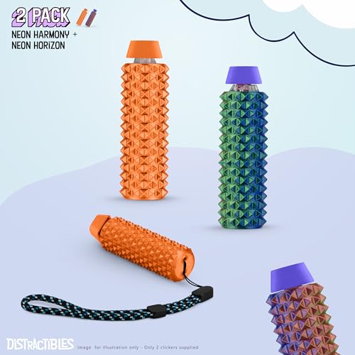 Distractibles Spike Roller Clicker, Tactile Pain Stim Fidget with Clicker Switch, Pain Stimulation Roller with Lanyard (NEON Harmony + Horizon) - color: Neon Harmony + Horizon
