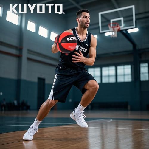 KUYOTQ 3LBS/3.3LBS/2.2LBS Weighted Heavy Training Basketball 29.5/28.5" in and Outdoor Improving Handling Dribbling Passing Rebounding Skill Composite Size 7/6 Weighted Training Basketball Equipment - color: Black+Red, size: Size 7 Adult - 29.5"-3LBS