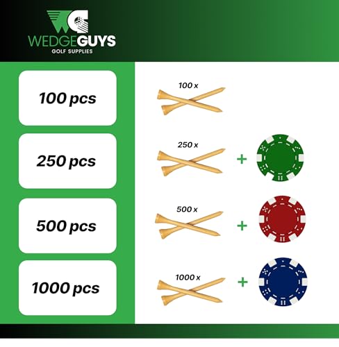 Wedge Guys Bamboo Golf Tees 1-1/2" | 100 pcs. | Extra Durable & Stronger Than Wood Tees | Biodegradable & Less Friction | PGA Professional Approved, Golf Tees Bulk Bag