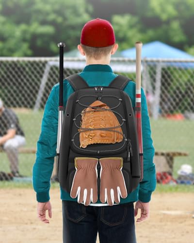 BROTOU Baseball Bag, Softball Bag for Baseballgear & T-Ball Bat, Baseball Backpack with Shoes Compartment for Men/Women - color: Black