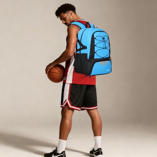 Goloni Basketball Backpack,Large Sports Bag with Ball Compartment & Shoe Compartment,Basketball Bag Fit Volleyball, soccer,Gym - color: blue