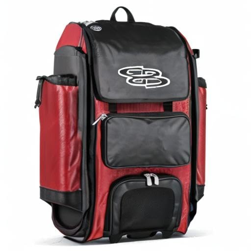 Boombah Catchers Superpack Hybrid Rolling Bat Bag - Multiple Colors - Wheeled & Backpack Version - color: Red/Black