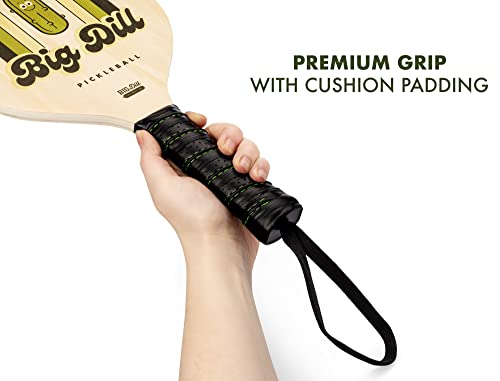 Big Dill Pickleball Paddle Set of 4 Wooden Rackets and Pickle Balls – Beginner Pickleball Kit with Balls & Carry Bag for Family, Group Play & Outdoor Games