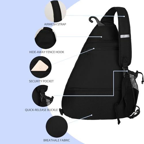Goloni Pickleball Sling Bag for Men Women, Lightweight Pickleball Backpack with Fence Hook - color: Black