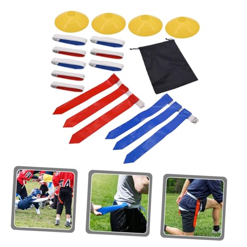 BESTonZON Flag Football Belt Set with 10 White Waist Belts, 30 Flags, 4 Marker Cones, Game Equipment for Youth Football Training and Competition