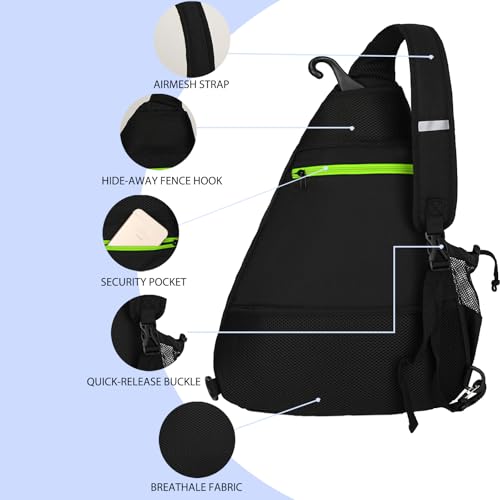 Goloni Pickleball Sling Bag for Men Women, Lightweight Pickleball Backpack with Fence Hook - color: Black Green