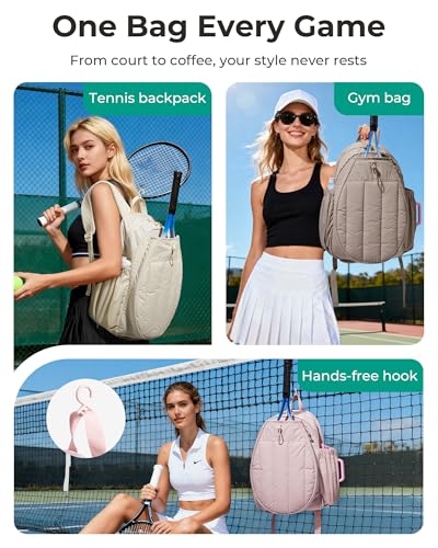 BAGSMART Tennis Gym Bag for Women, Tennis Backpack Holds 2 Rackets with Shoe Compartment, 15.6" Laptop Gym Backpacks for Court, Off-work, Everyday & Overnight Weekend