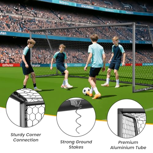 NAIZEA Soccer Goals - 24x8/21x7/18x7/12x6/16x7/10x6/8x6/6x4FT Soccer Goals for Backyard Training- Portable Metal Soccer Net for Youth & Adults - Heavy Duty Steel for Indoor Outdoor Games & Practice - size: 12ft x 6ft, style: Pro-Grey/Alu