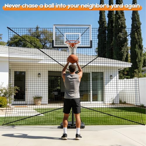 GADFISH Basketball Rebounder Net, Heavy-Duty Steel Frame Basketball Return Net Catcher Backstop Nets Basketball Return Attachment Yard Guard for Outdoor