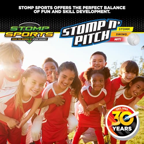 Stomp Rocket Stomp N Pitch Baseball Pitching Machine for Kids - Baseball Training Machines for Boys & Girls with Collapsible Bat, Launcher & 5 Balls - Outdoor Sports Gear & Toys - 6+ Year Olds