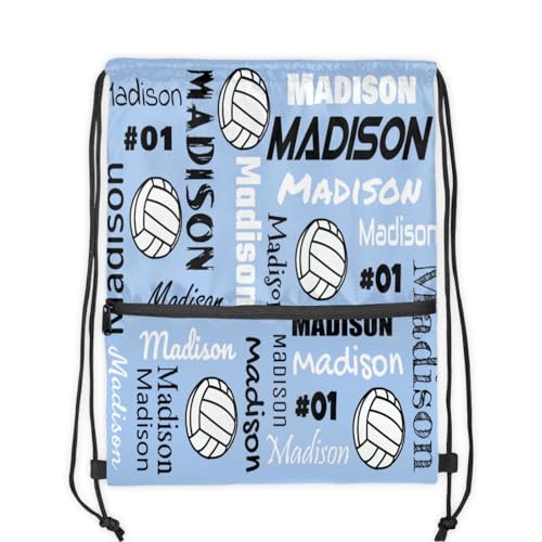 Custom Volleyball Style Drawstring Bag, Personalized Sports Ball Backpack Drawstring Sack Cinch Bags for Team Gift Party Favors, Sky Blue - color: Brown