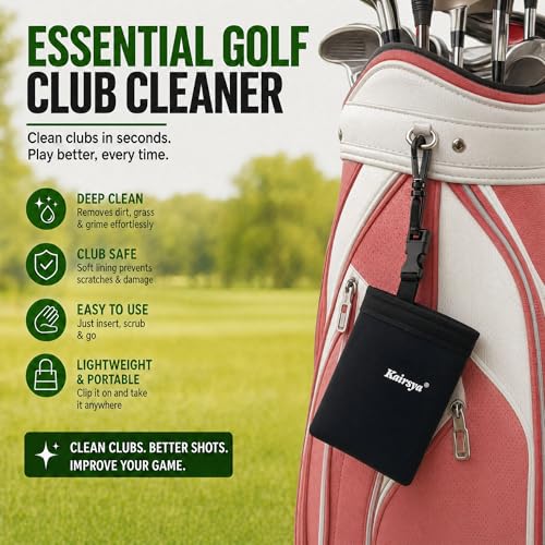 Kairsya Golf Club & Ball Cleaner Bag, 100% Leak-Proof Portable Golf Washer Pouch, Detachable Clip, Scratch-Free Microfiber Brush, Club Cleaning Kit & Groove Cleaner, Golf Gifts & Gear for Men Women