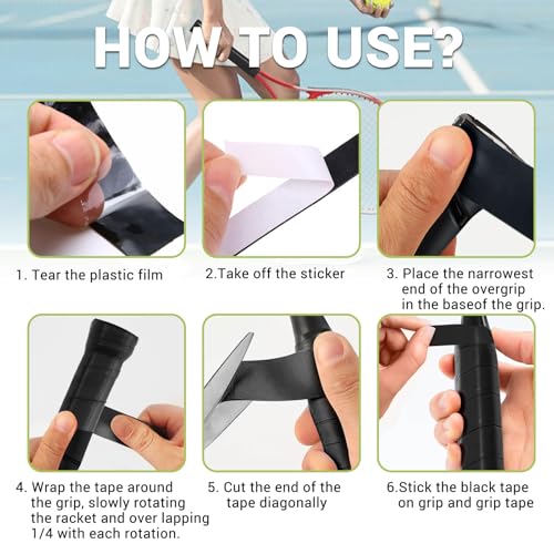 Tennis Racket Grip Strap 6 pre-Cut Tennis Racket Grip Straps Non-Slip Moisture Absorbent Dry fit Tennis Racket Grip Strap Badminton, Pickleball