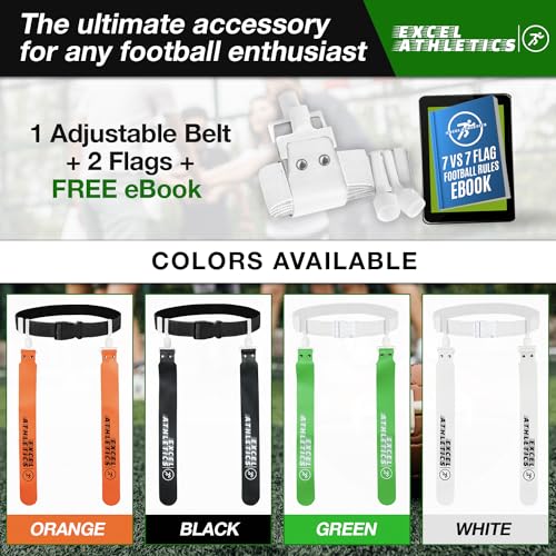 Flag Football Set, Adjustable Flag Football Belts for Youth, Kids & Adults with 1 Belt & 2 Flags (White) - color: White