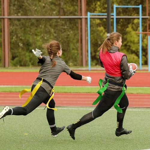 Hungdao 10/12 Players Flag Football Belts and Flags Adjustable Football Belts for Kids Teens Adults Team Training Sport Event - color: Yellow, Green