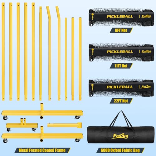 Fostoy Pickleball Set Net with Wheels, Portable 3in1 Pickle Ball Net with Carry Bag- 3 Size Options, Designed for All Weather Conditions, Steady Metal Frame & Take Down for Practice & Games