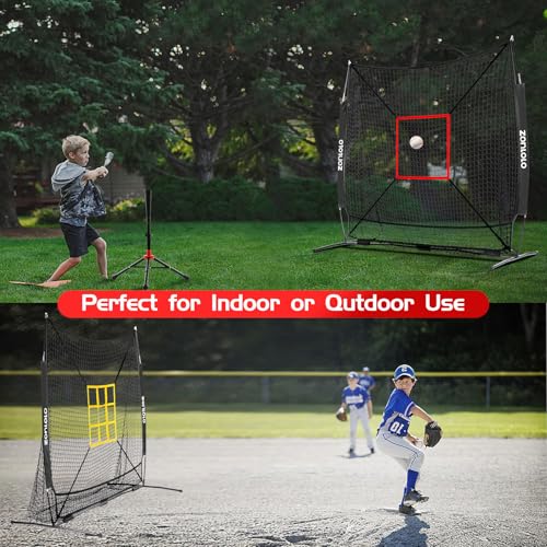ZONLOLO 6x6ft Baseball & Softball Net for Hitting,Pitching and Batting, Throwing,Baseball net with Sturdy Bow Frame,Battting Tee,Strike Zone, Middle Size,Suitable for Kids!